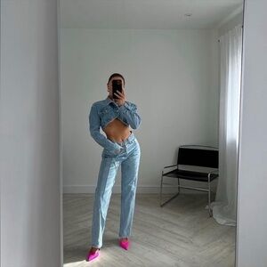 BLOGGERS FAVOURITE Zara Blue Denim Straight Leg Jeans with Seams